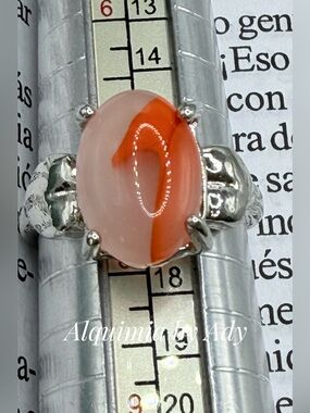 Peach-Orange Cabochon agate Ring